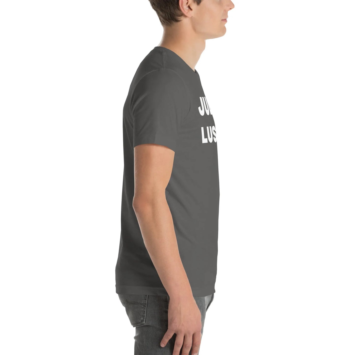 Rechte Seitenansicht des lustigen Judo T-Shirts in Asphaltgrau