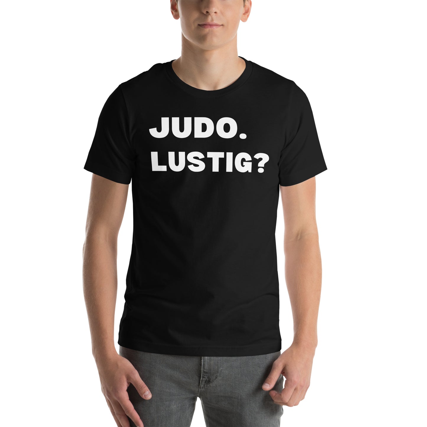 Lustiges Judo T-Shirt Vorderansicht mit humorvollem Judo-Design in Schwarz