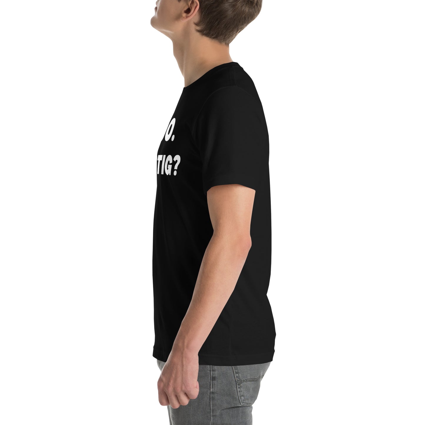 Linke Seitenansicht des lustigen Judo T-Shirts in Schwarz