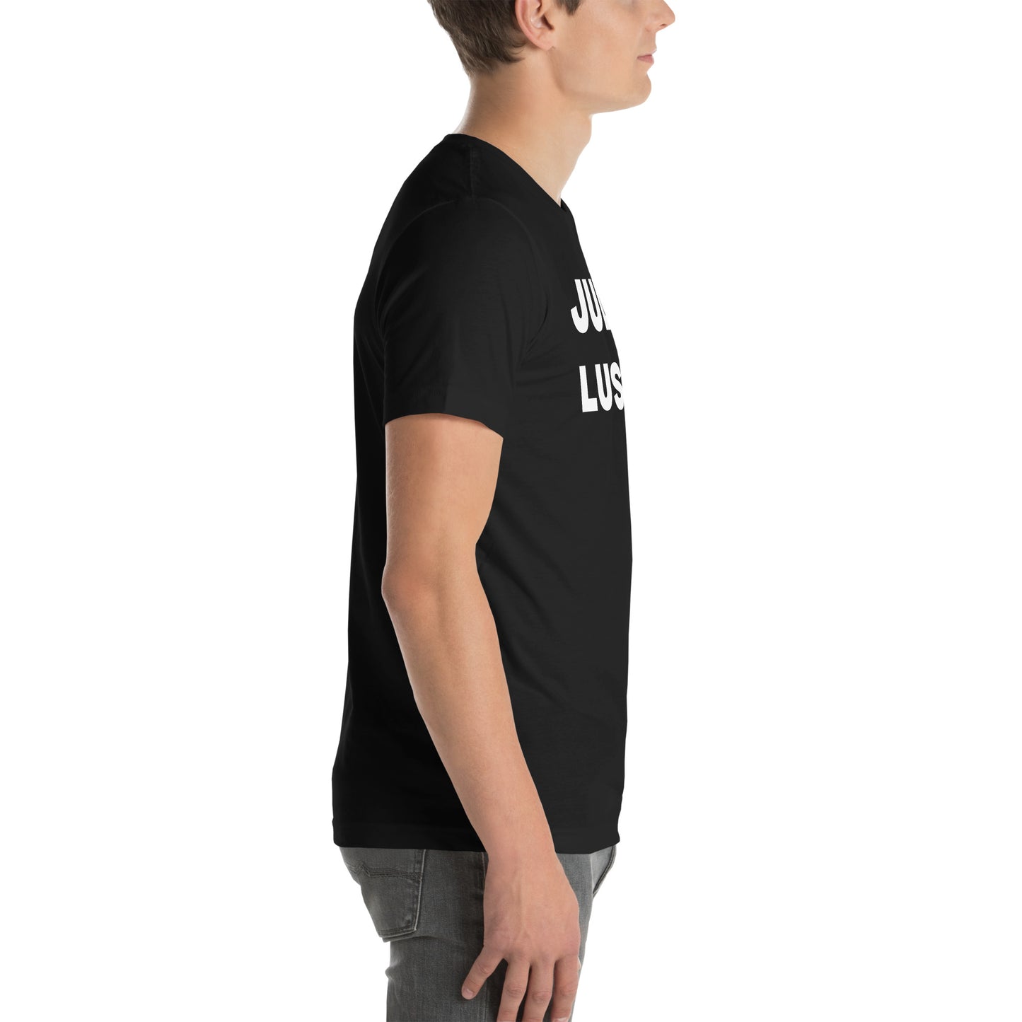 Rechte Seitenansicht des lustigen Judo T-Shirts in Schwarz