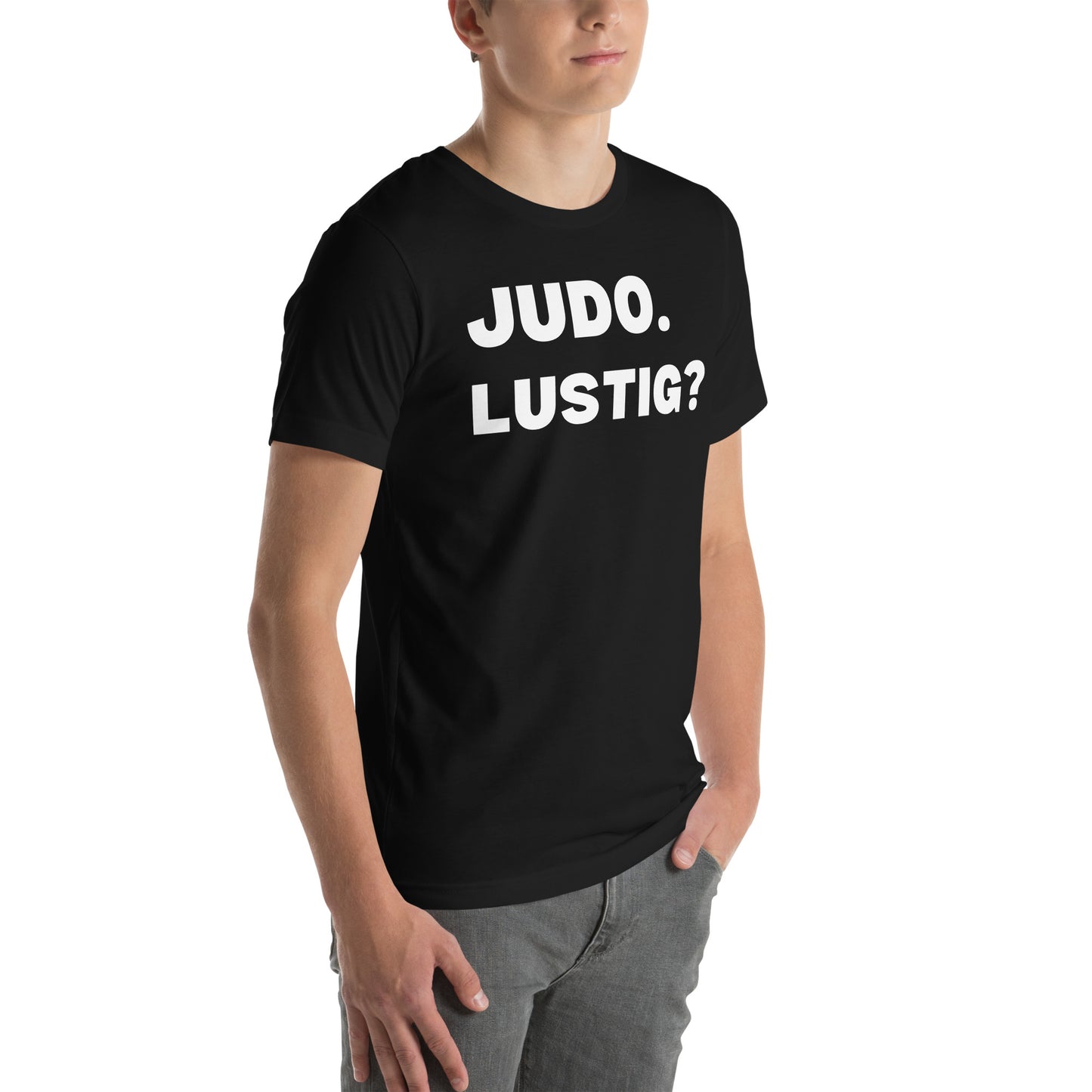 Lustiges Judo T-Shirt Vorderansicht mit humorvollem Judo-Design in Schwarz