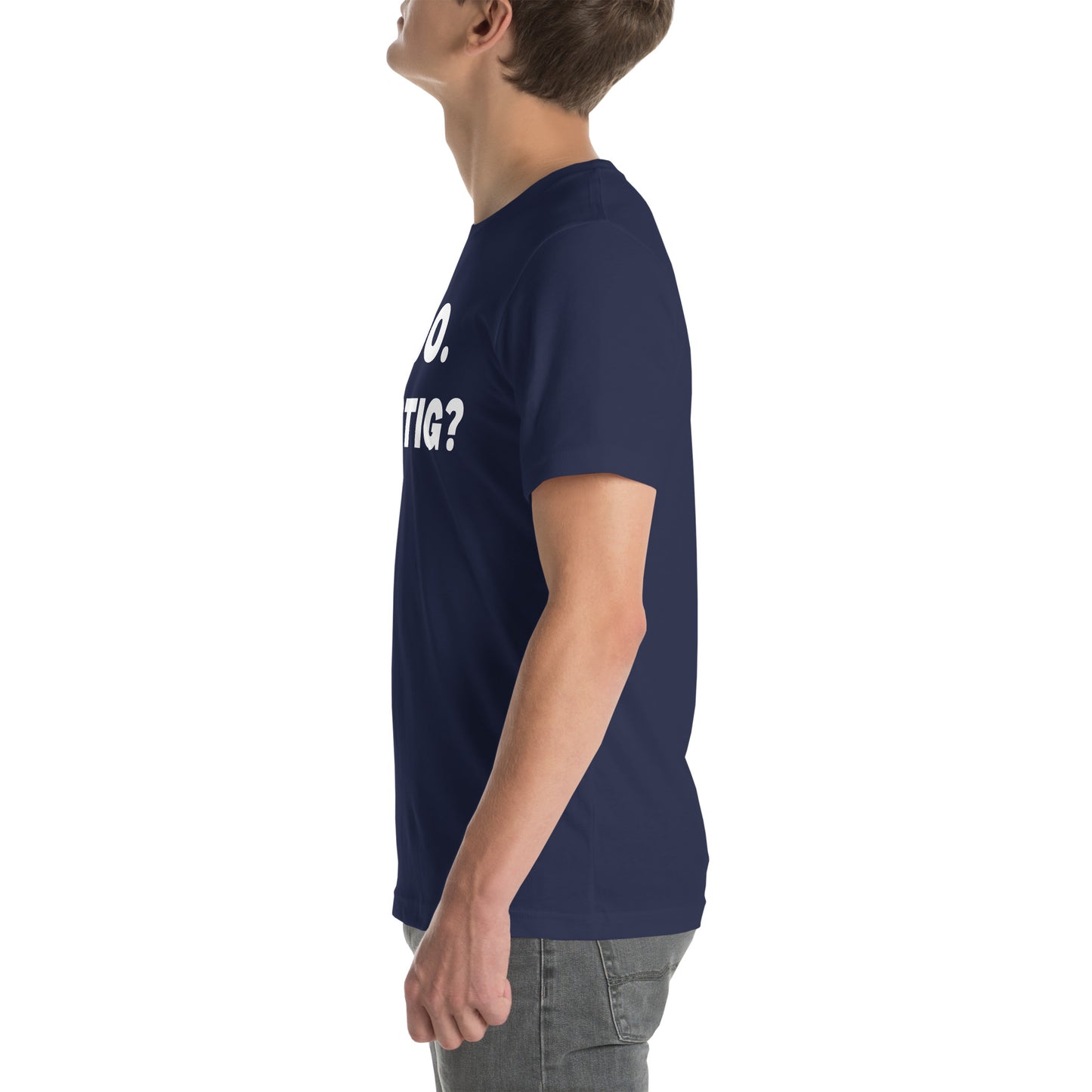 Linke Seitenansicht des lustigen Judo T-Shirts in Marineblau