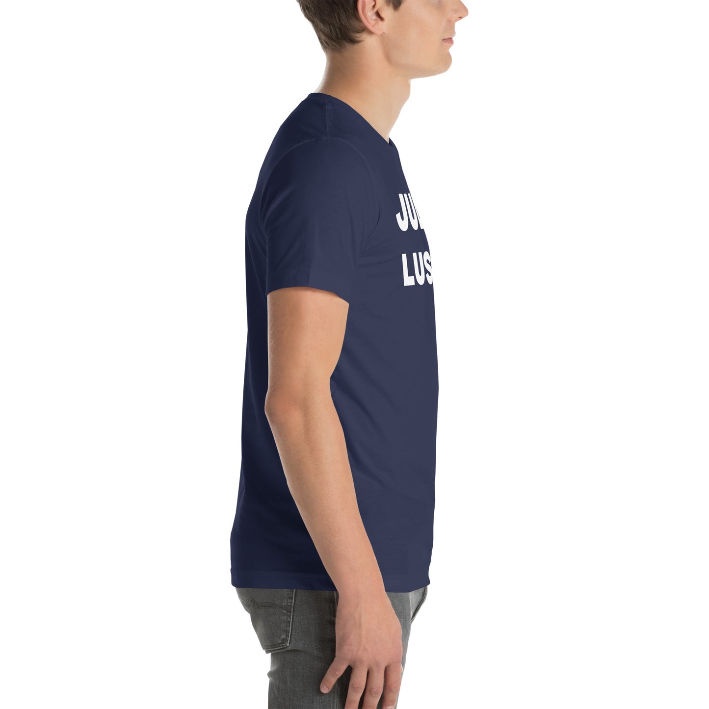 Rechte Seitenansicht des lustigen Judo T-Shirts in Marineblau