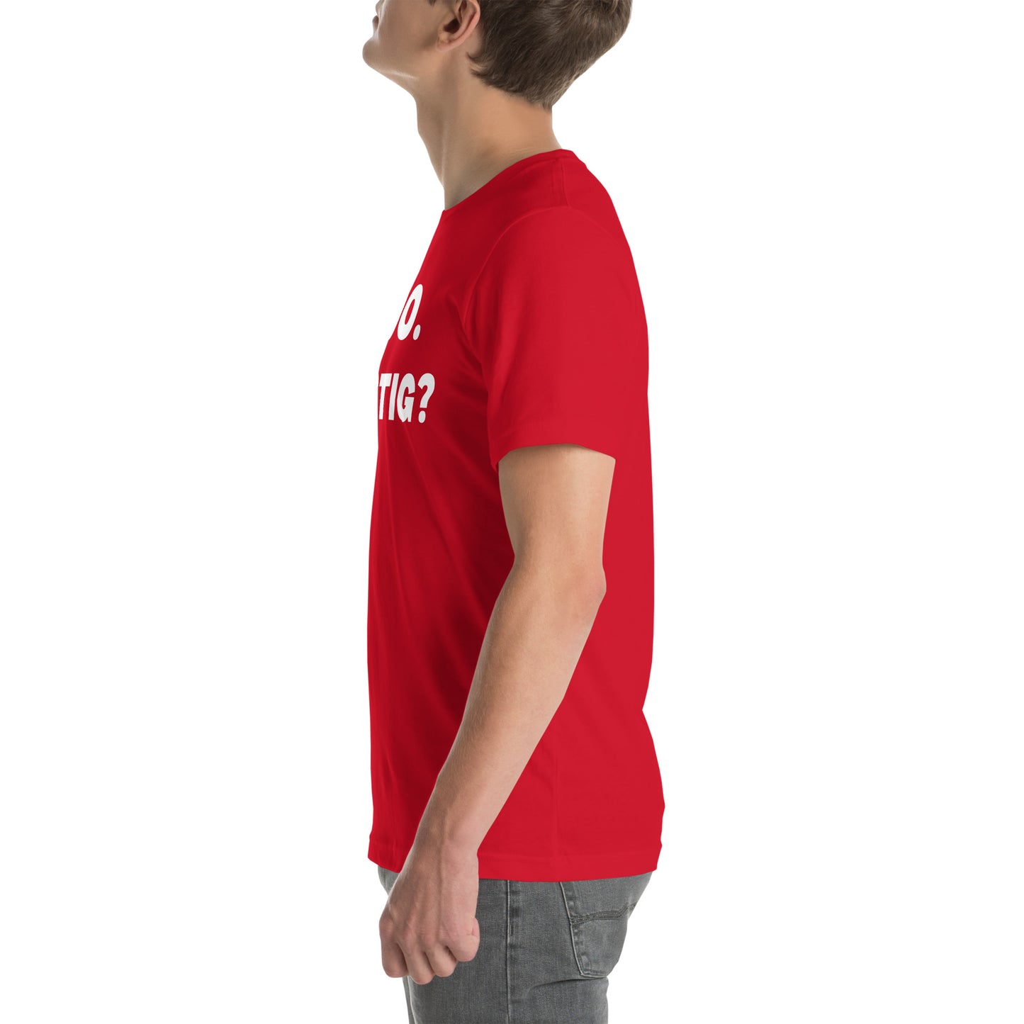Linke Seitenansicht des lustigen Judo T-Shirts in Rot