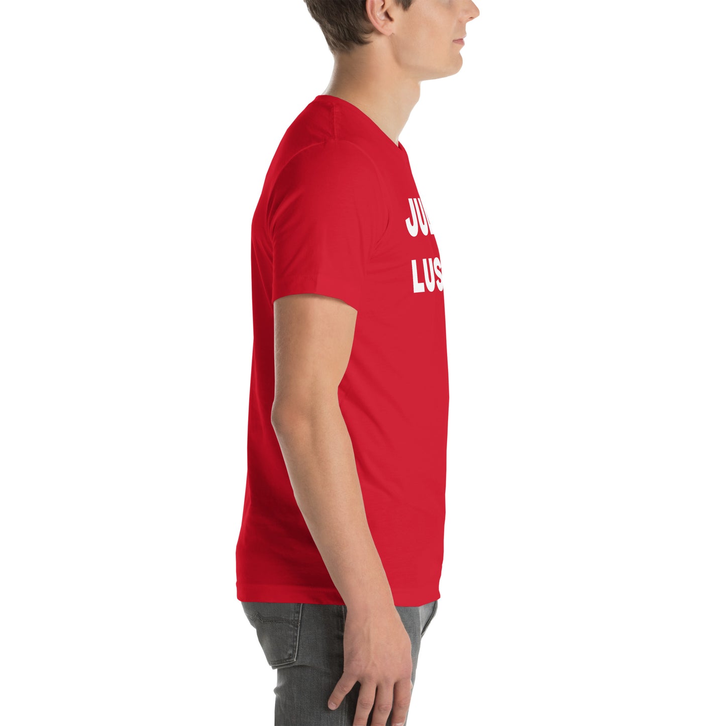 Rechte Seitenansicht des lustigen Judo T-Shirts in Rot