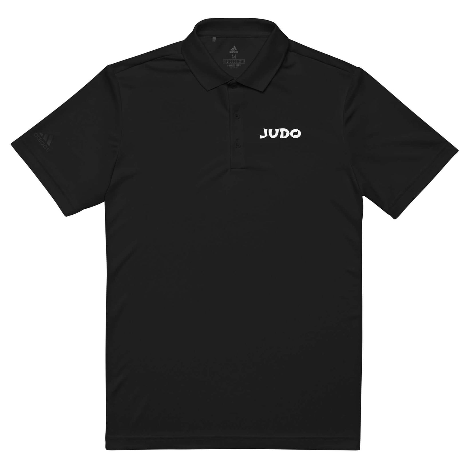 Adidas Judo Polo T-shirt front view showing minimalist JUDO text on black polo detail