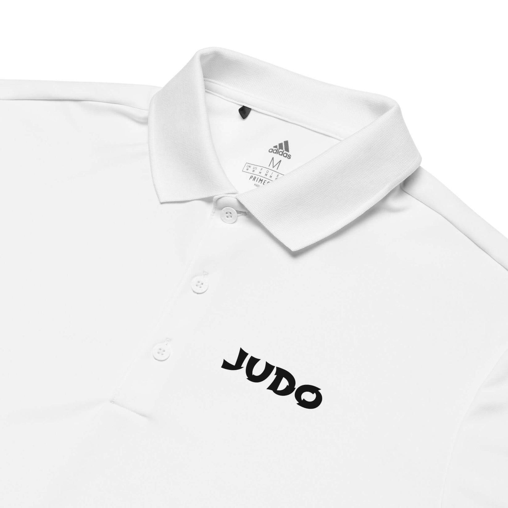 Adidas Judo Polo T-shirt front view showing minimalist JUDO text on white polo detail