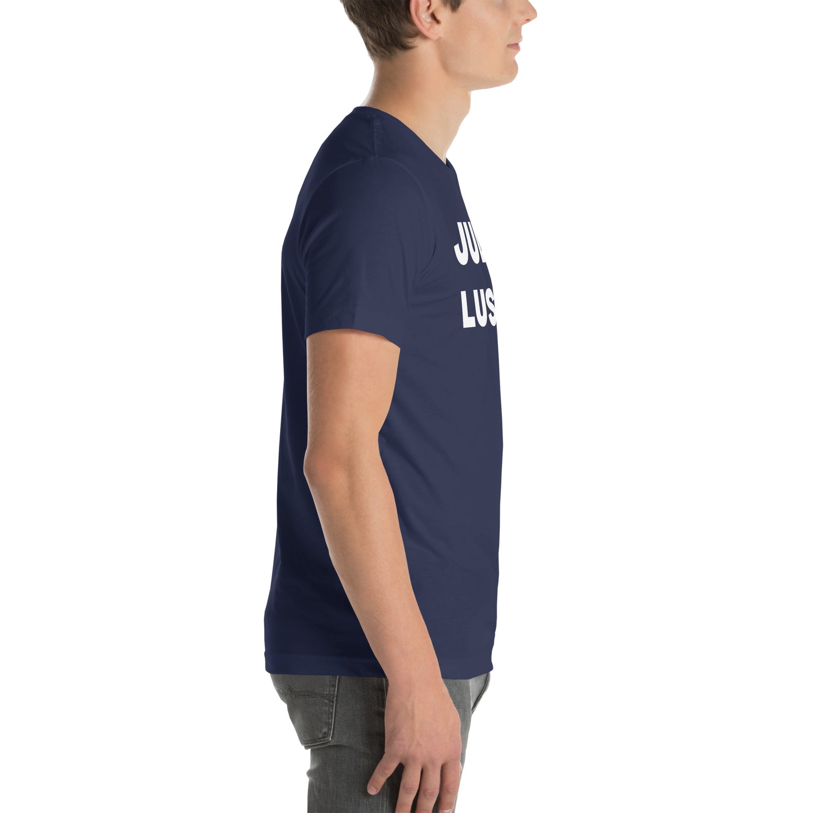 Rechte Seitenansicht des lustigen Judo T-Shirts in Marineblau